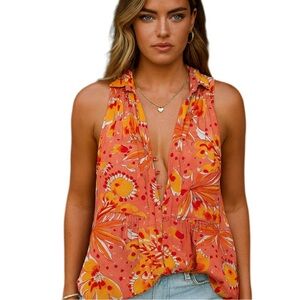 Anthropologie X Vera Orange Floral Button Down Women’s small